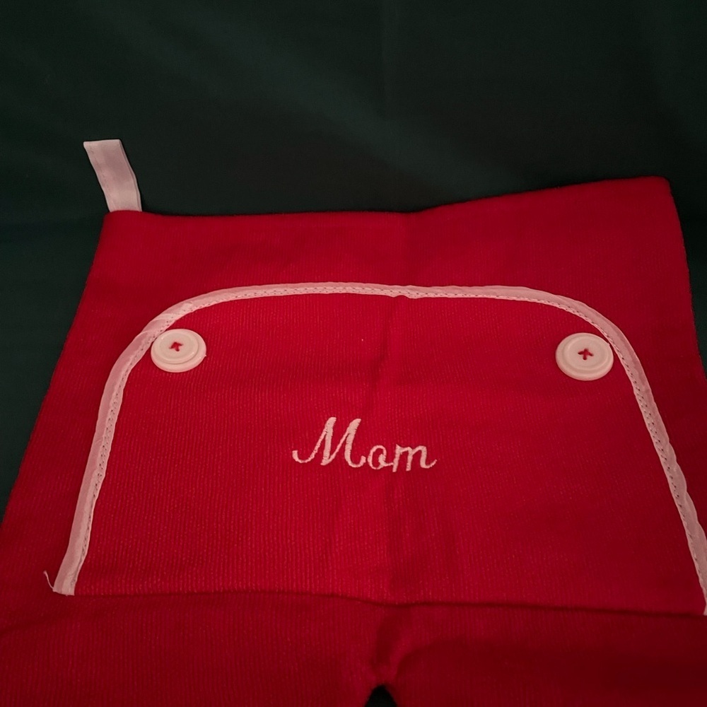 2 NWT Red Christmas Stocking one with White Fur Trim & one with MOM on - Picture 4 of 6